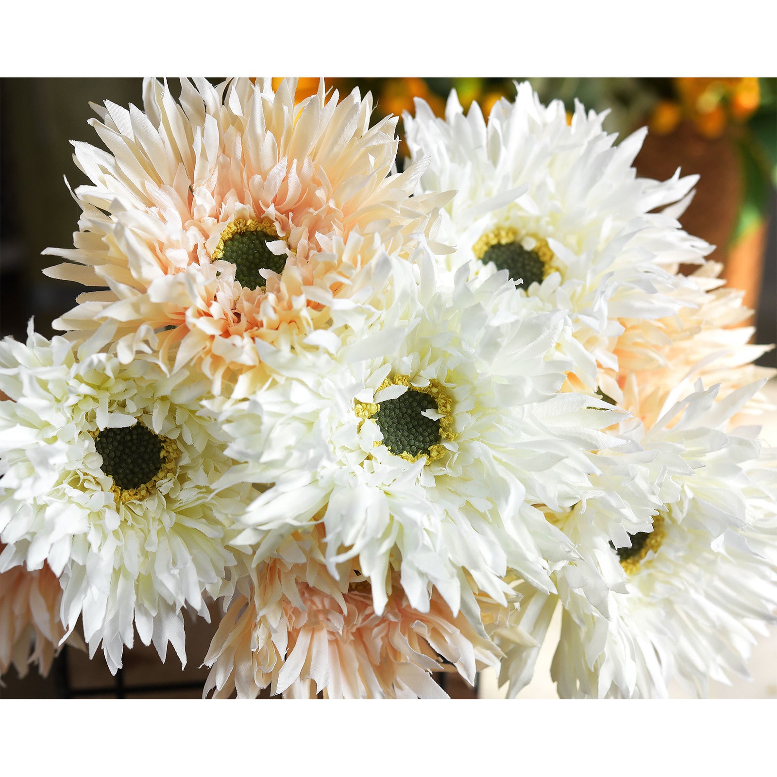 Mint Cream Spider Gerbera Daisies Silk Flowers Real Looking Artificial flowers Home Décor 16.5'' (6 Stems) FiveSeasonStuff