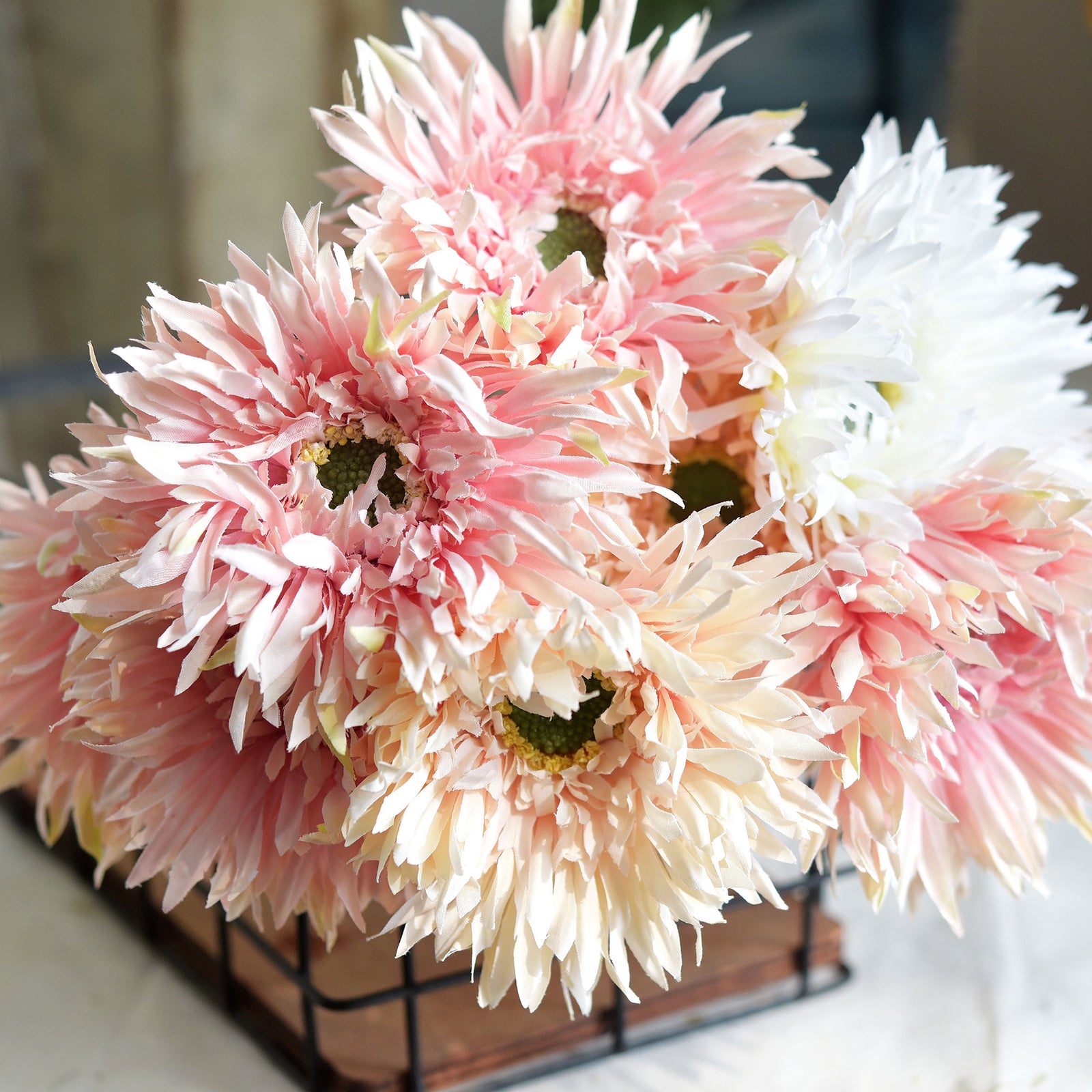 Rose Fog Spider Gerbera Daisies Silk Flowers Real Looking Artificial flowers Home Décor 16.5'' (6 Stems) FiveSeasonStuff