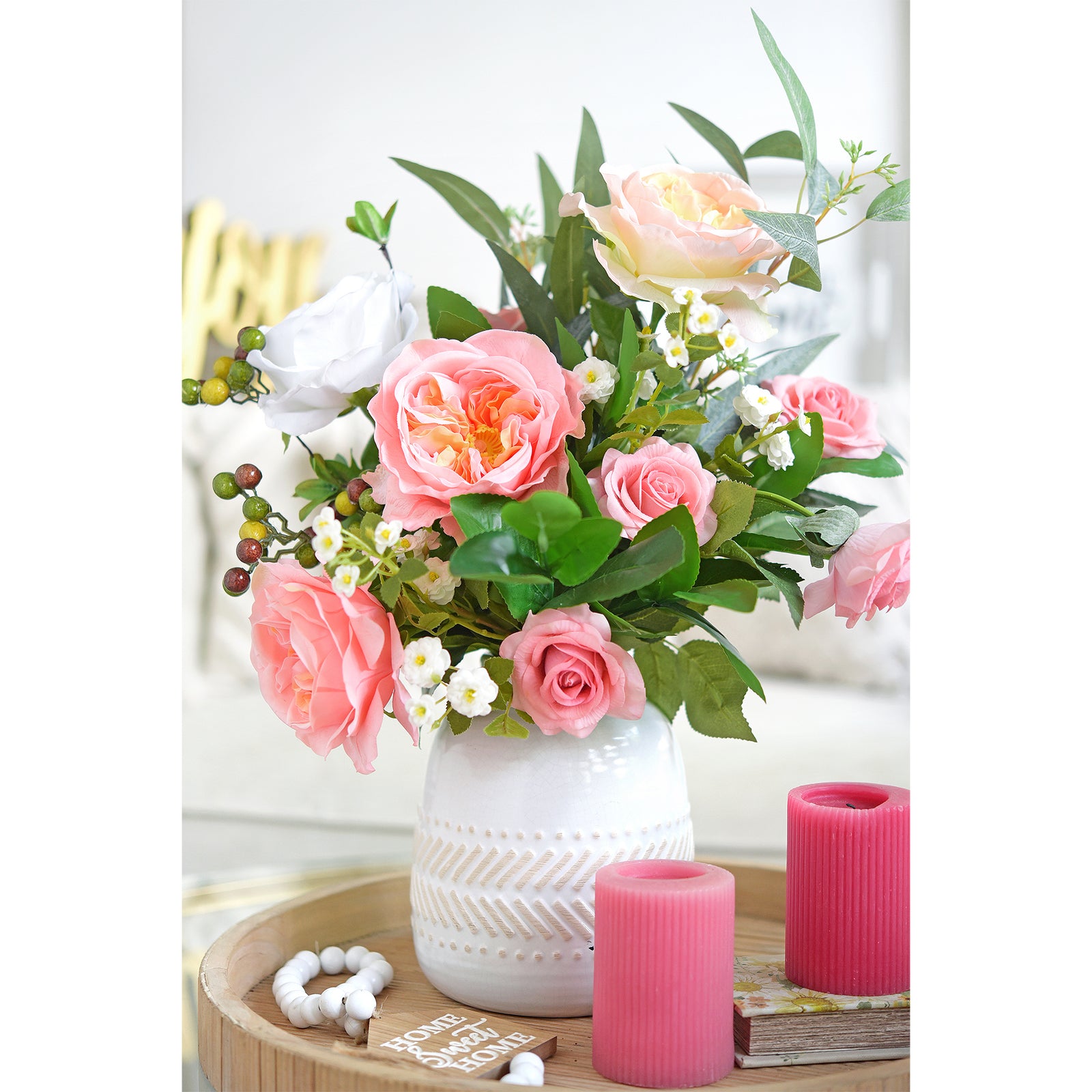 Soft Pink Real Touch Garden Roses Large Blooms 2 Long Stems