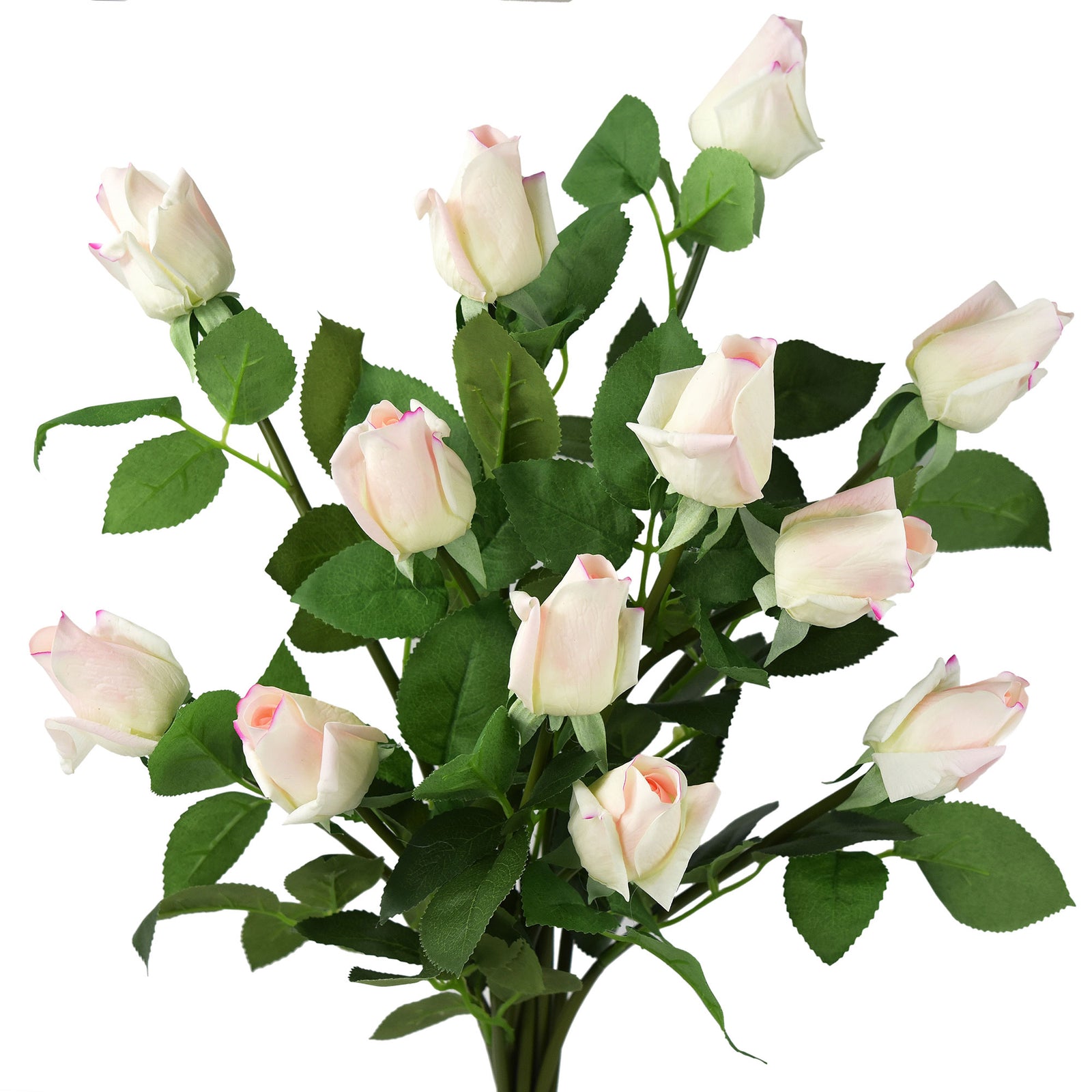 Antique White Pink Long Stem 21 inches Roses Real Touch Silk Artificial Flowers 12 Stems