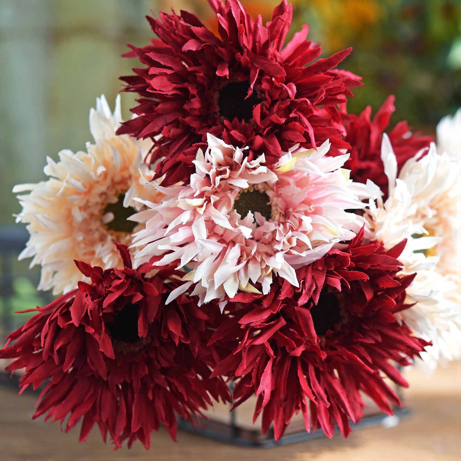 Firebrick Red Spider Gerbera Daisies Silk Flowers Real Looking Artificial flowers Home Décor 16.5'' (6 Stems) FiveSeasonStuff