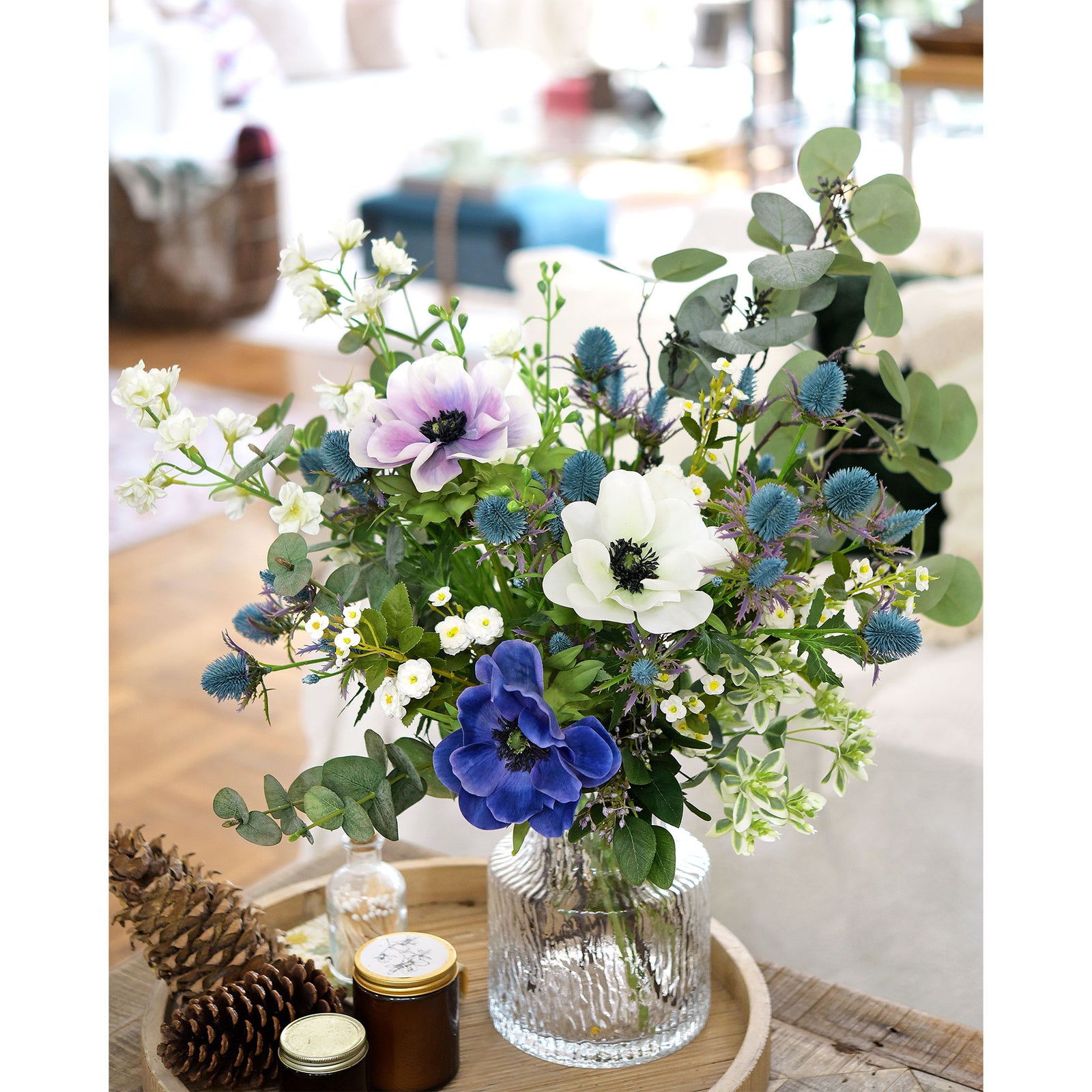 Real Life Size Artificial Real Touch Eryngium (Sea Holly) Northern Lights Blue Thistles (5 Stems)