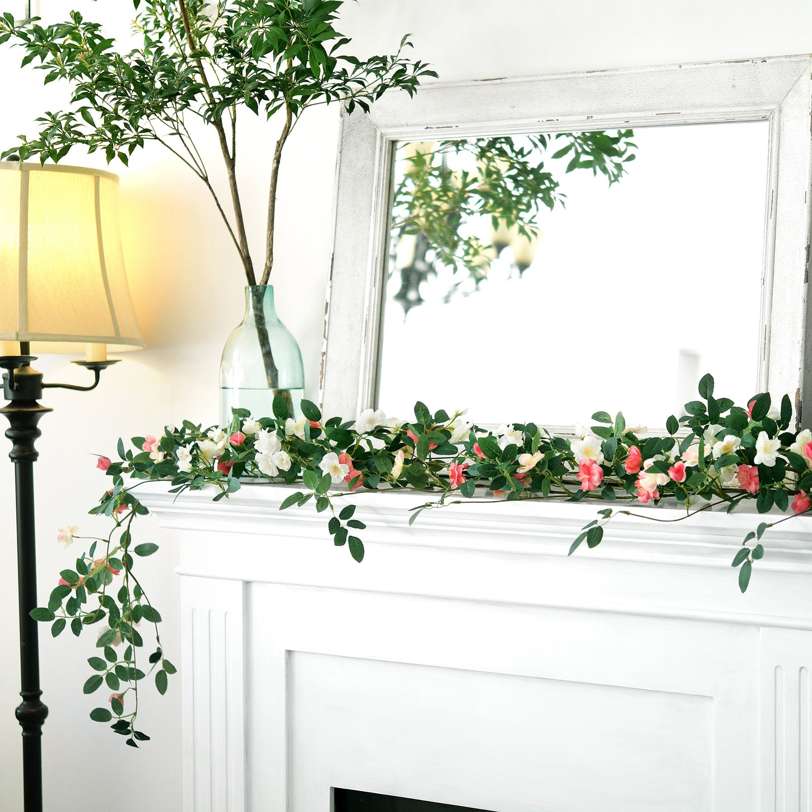 12ft 2 Bendable Flower White Garlands Artificial Silk Wild Rose Vine Leaves Hanging Flowers for Wall Decoration
