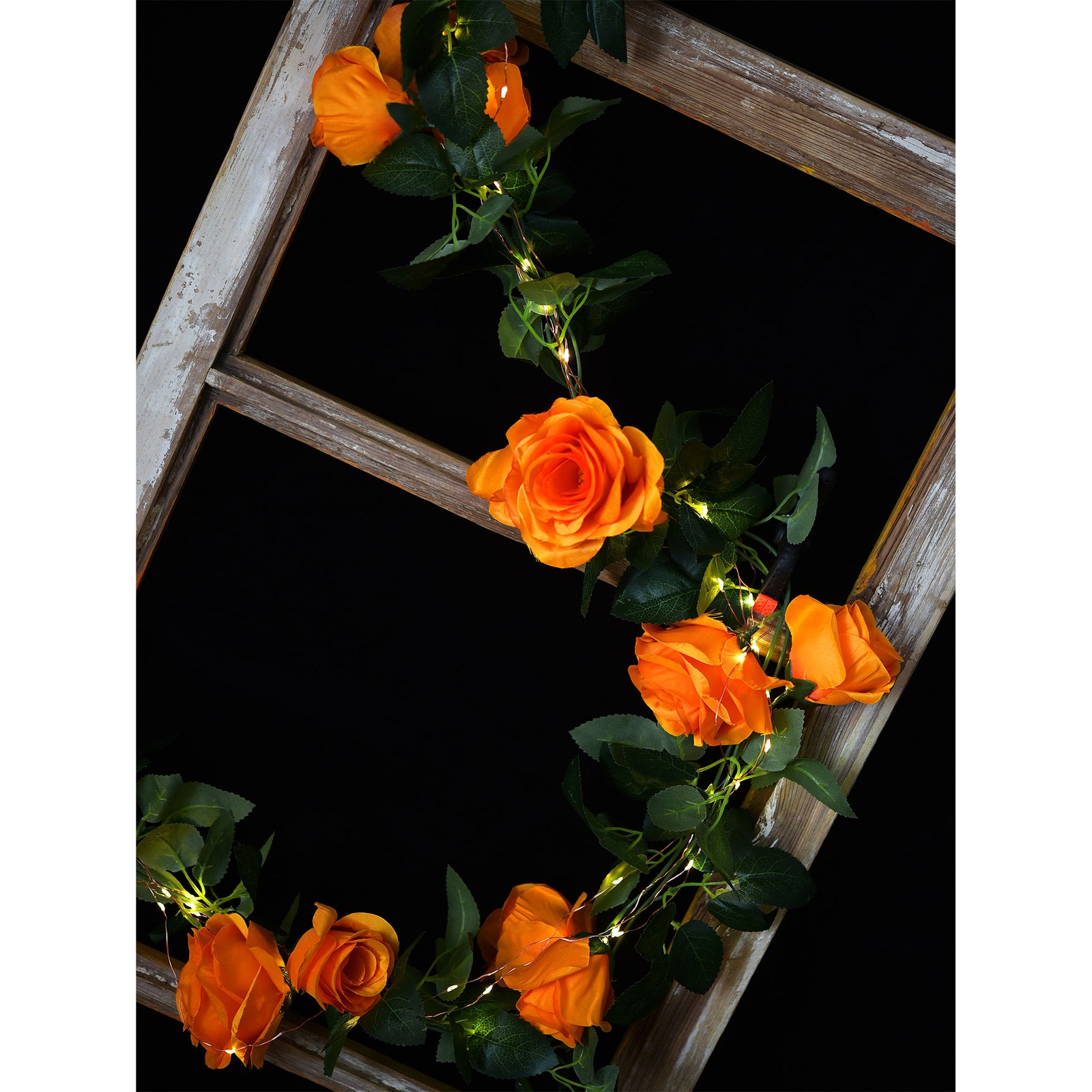 14 Ft 2 Pack Mandarin Orange Rose Silk Flower Garland Artificial Flowers Decoration Hanging Floral with 33 feet String Lights