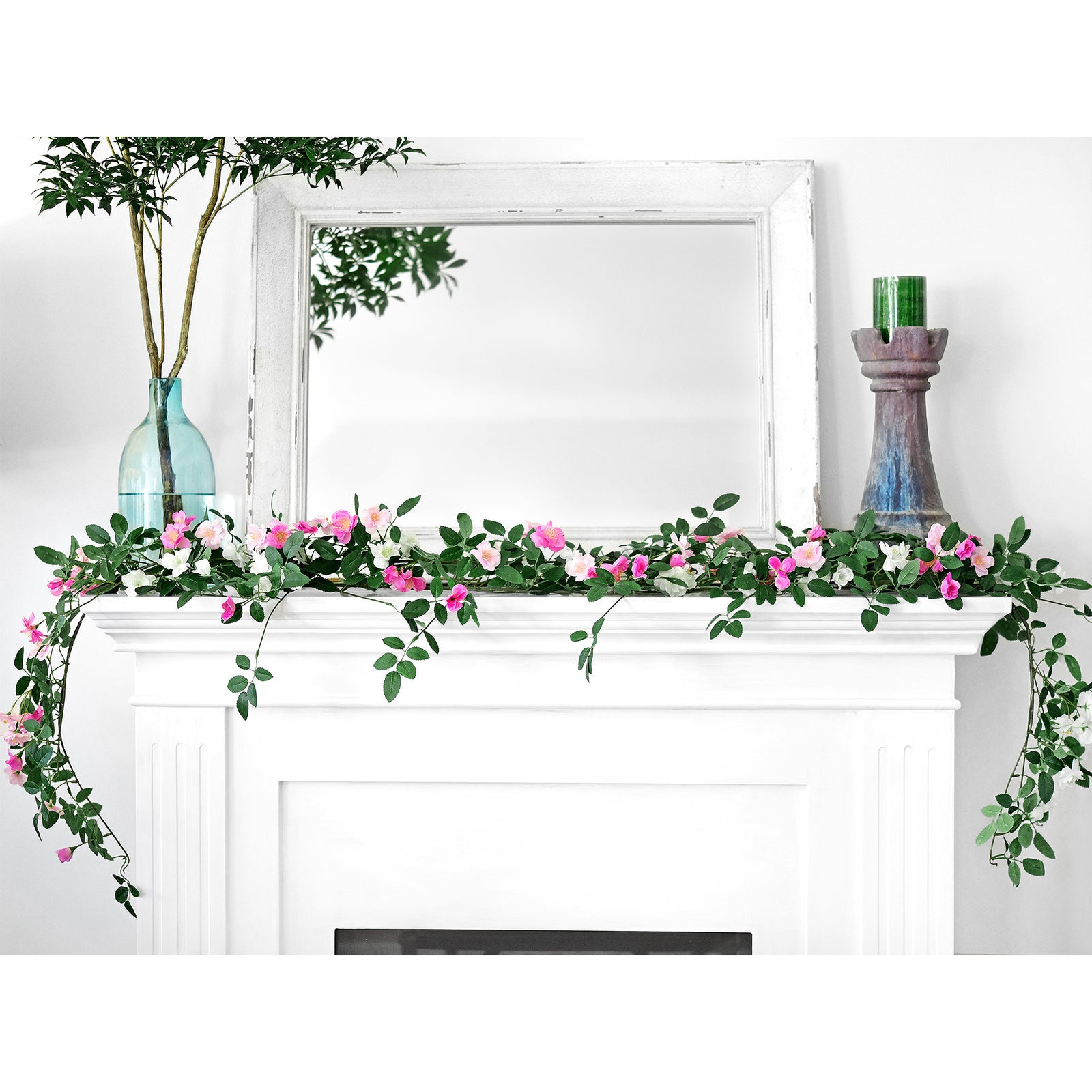12ft 2 Bendable Flower Fuchsia Pink Garlands Artificial Silk Wild Rose Vine Leaves Hanging Flowers for Wall Decoration
