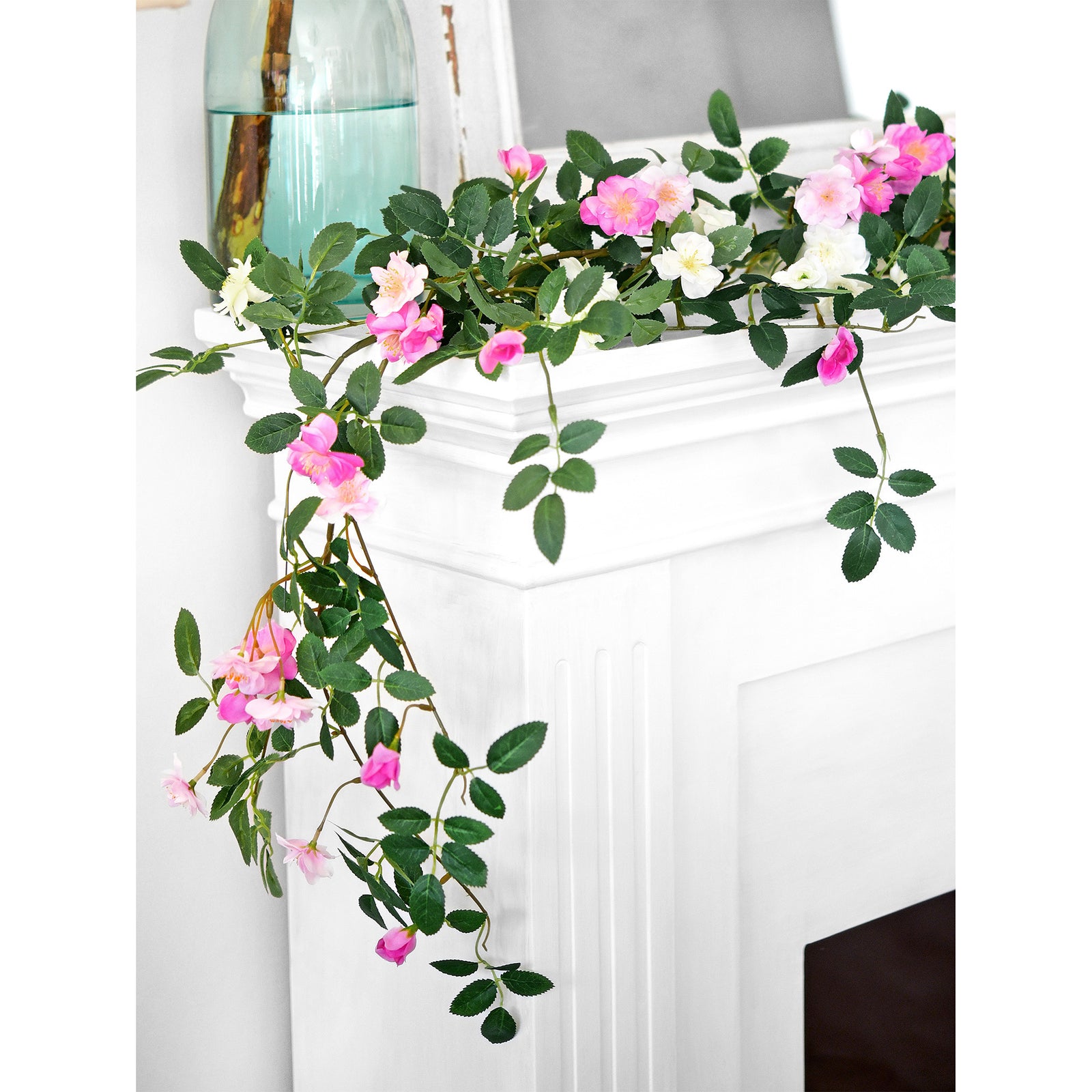 12ft 2 Bendable Flower Fuchsia Pink Garlands Artificial Silk Wild Rose Vine Leaves Hanging Flowers for Wall Decoration