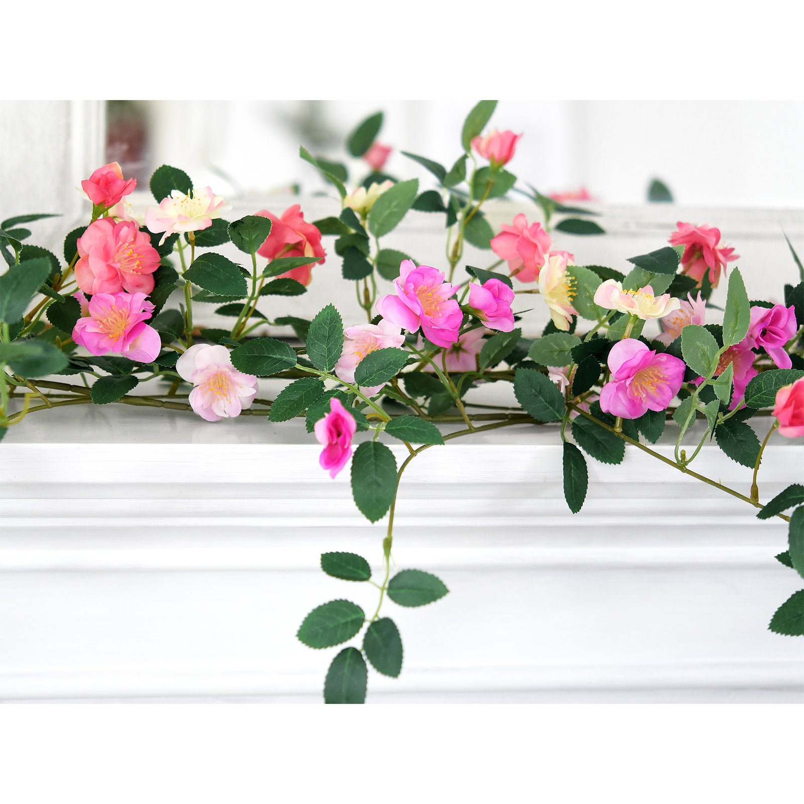 12ft 2 Bendable Flower Fuchsia Pink Garlands Artificial Silk Wild Rose Vine Leaves Hanging Flowers for Wall Decoration