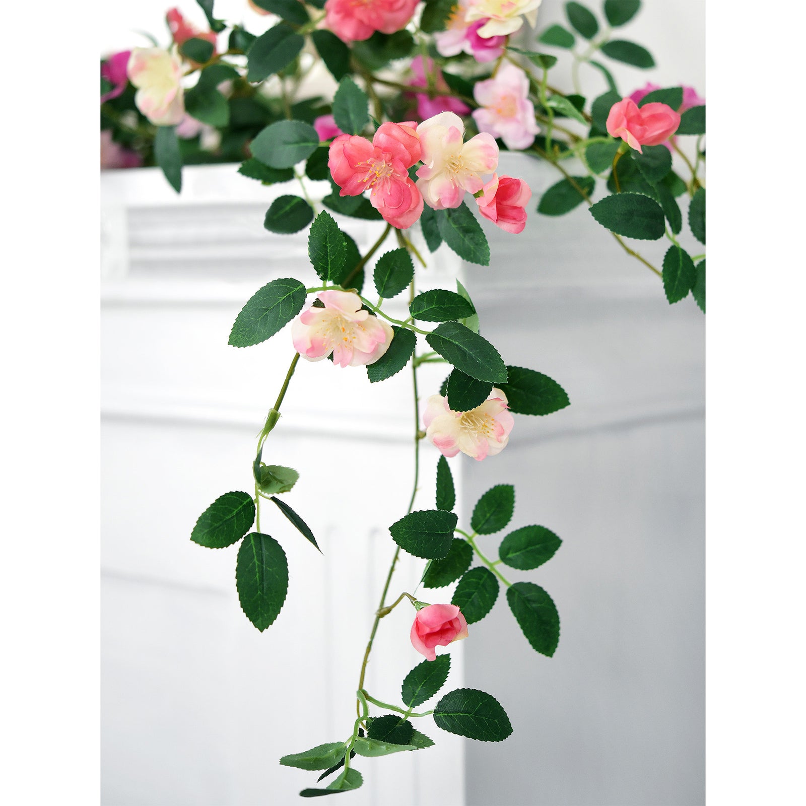 12ft 2 Bendable Flower Posh Peach Pink Garlands Artificial Silk Wild Rose Vine Leaves Hanging Flowers for Wall Decoration