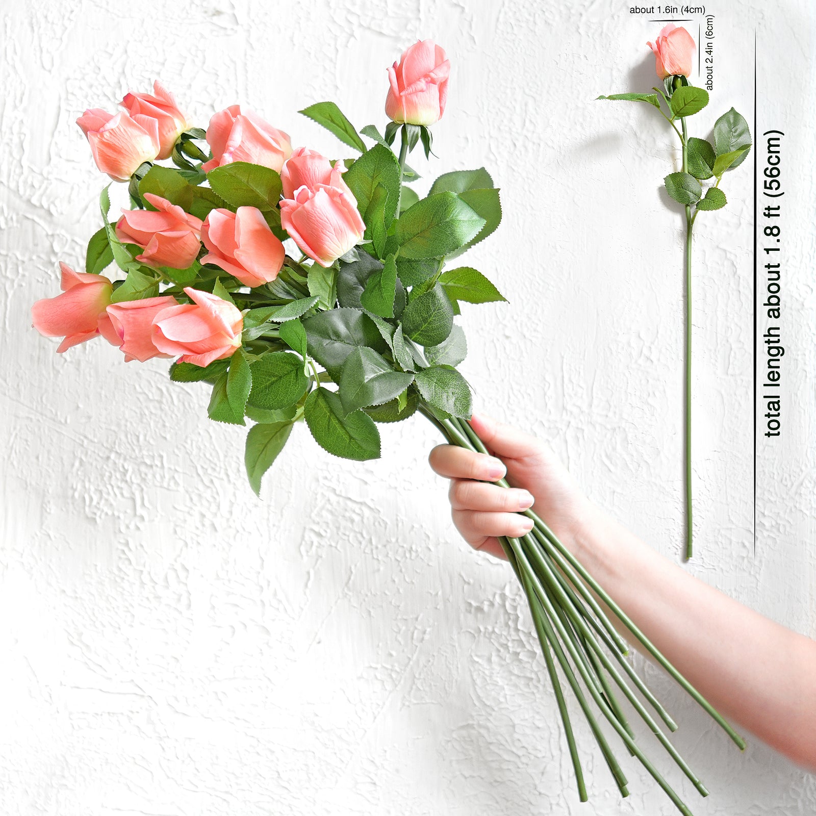 Flamingo Wild Pink Long Stem 21 inches Roses Real Touch Silk Artificial Flowers 12 Stems