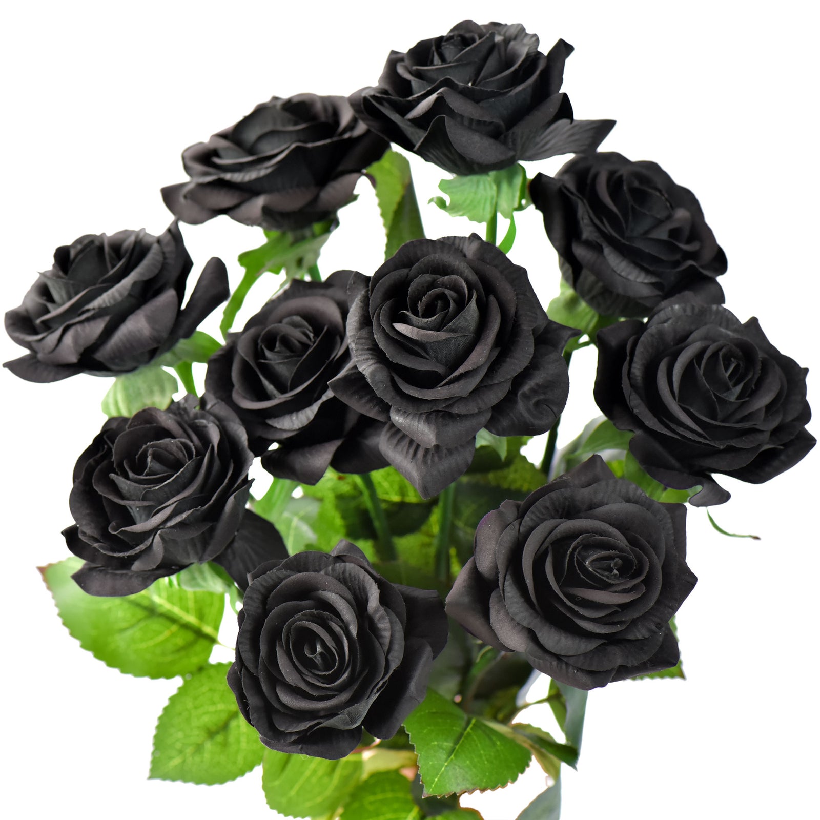 Real Touch 10 Stems Black Silk Artificial Roses Flowers ‘Petals Feel and Look like Fresh Roses