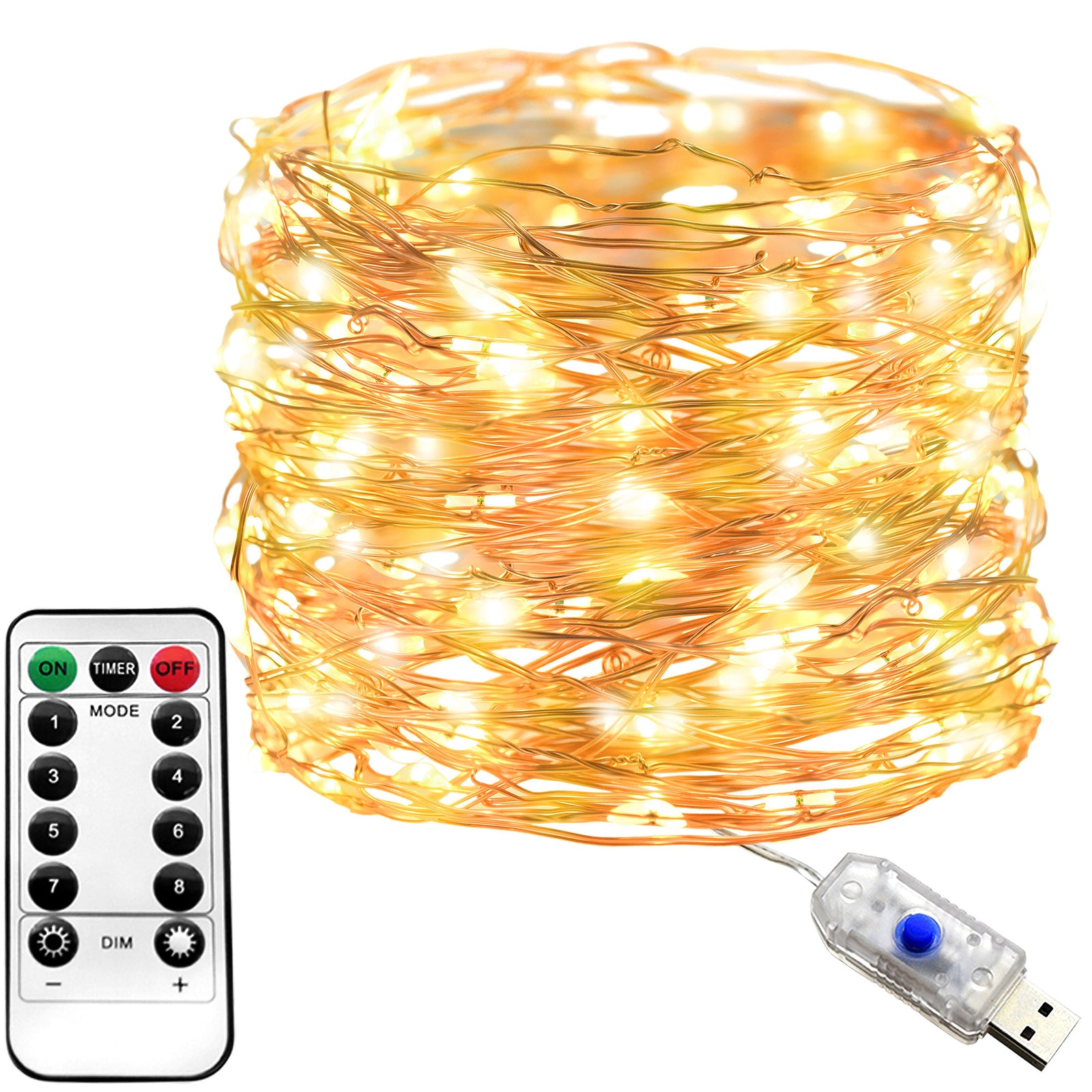66ft (20 meters) Copper Fairy Twinkle String Lights 200 LEDs Warm White 8 Mode with Remote