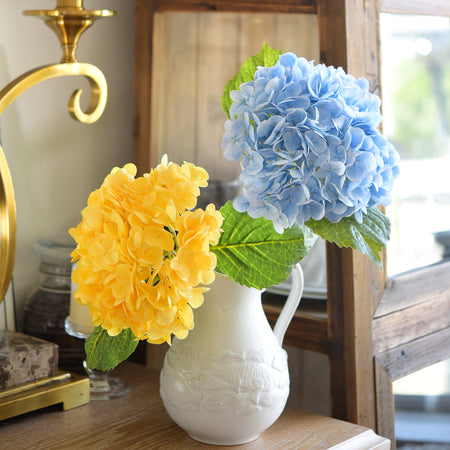 2 Real Touch Artificial Hydrangea Stems – Blue & Yellow