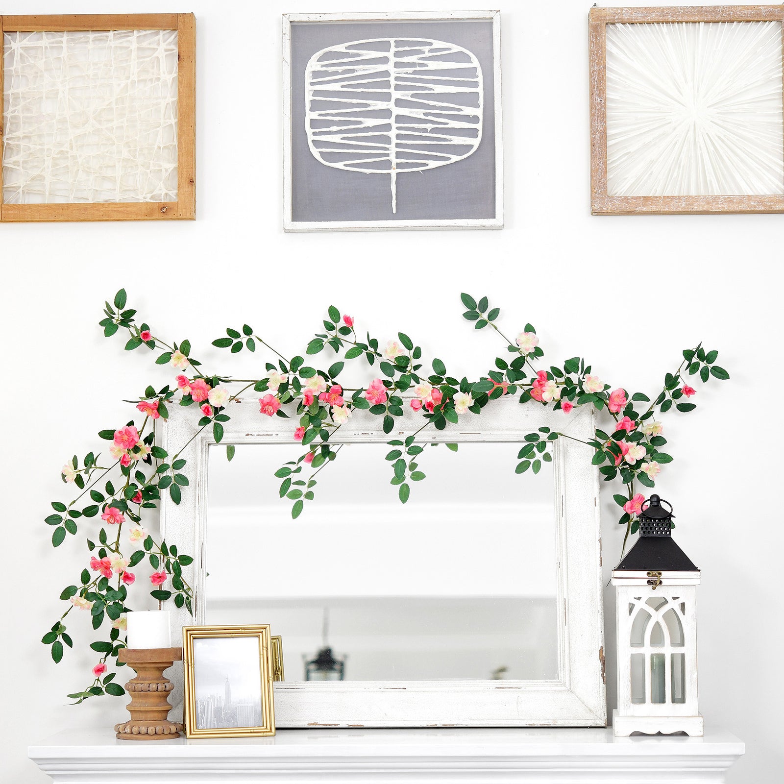 12ft 2 Bendable Flower Posh Peach Pink Garlands Artificial Silk Wild Rose Vine Leaves Hanging Flowers for Wall Decoration