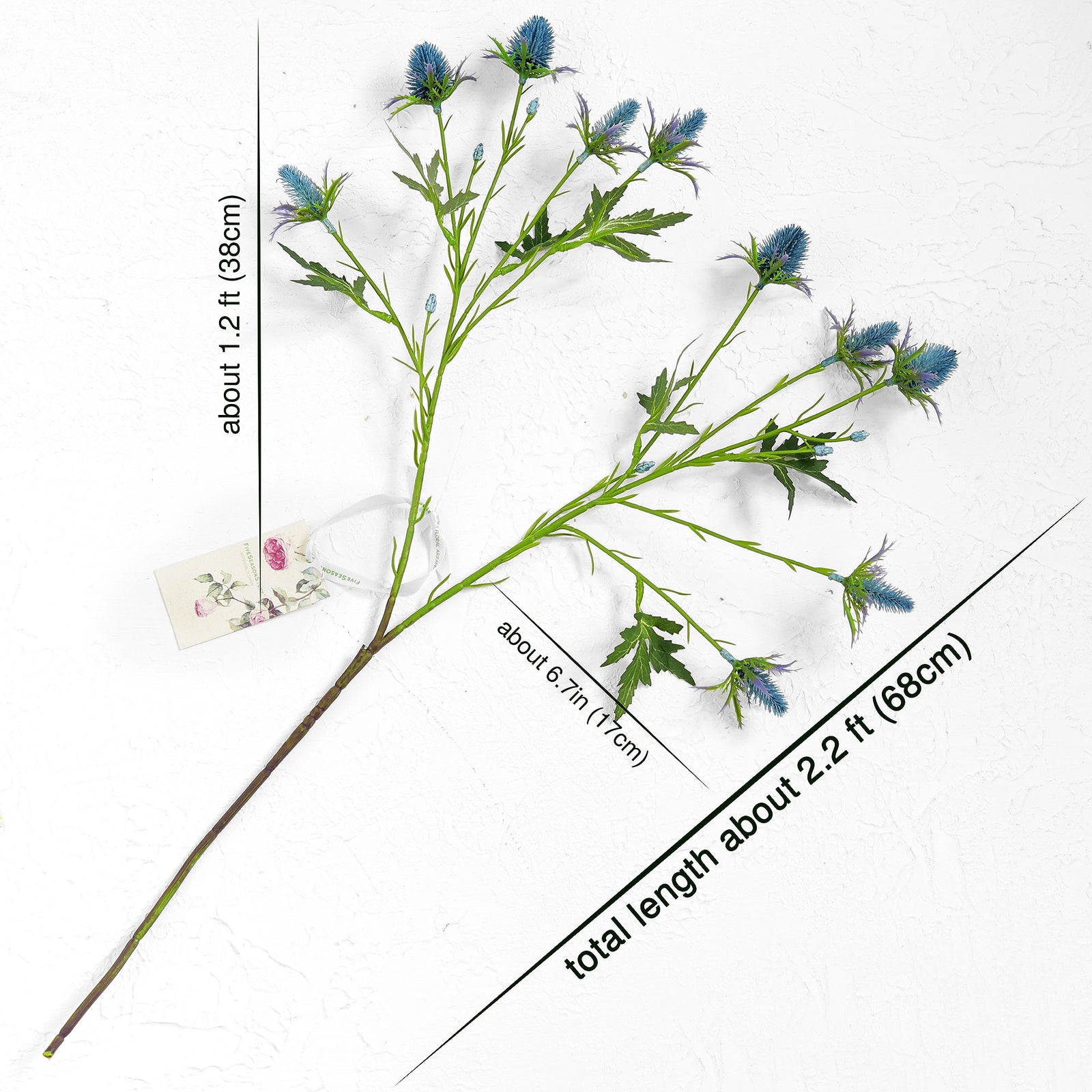 Real Life Size Artificial Real Touch Eryngium (Sea Holly) Northern Lights Blue Thistles (5 Stems)