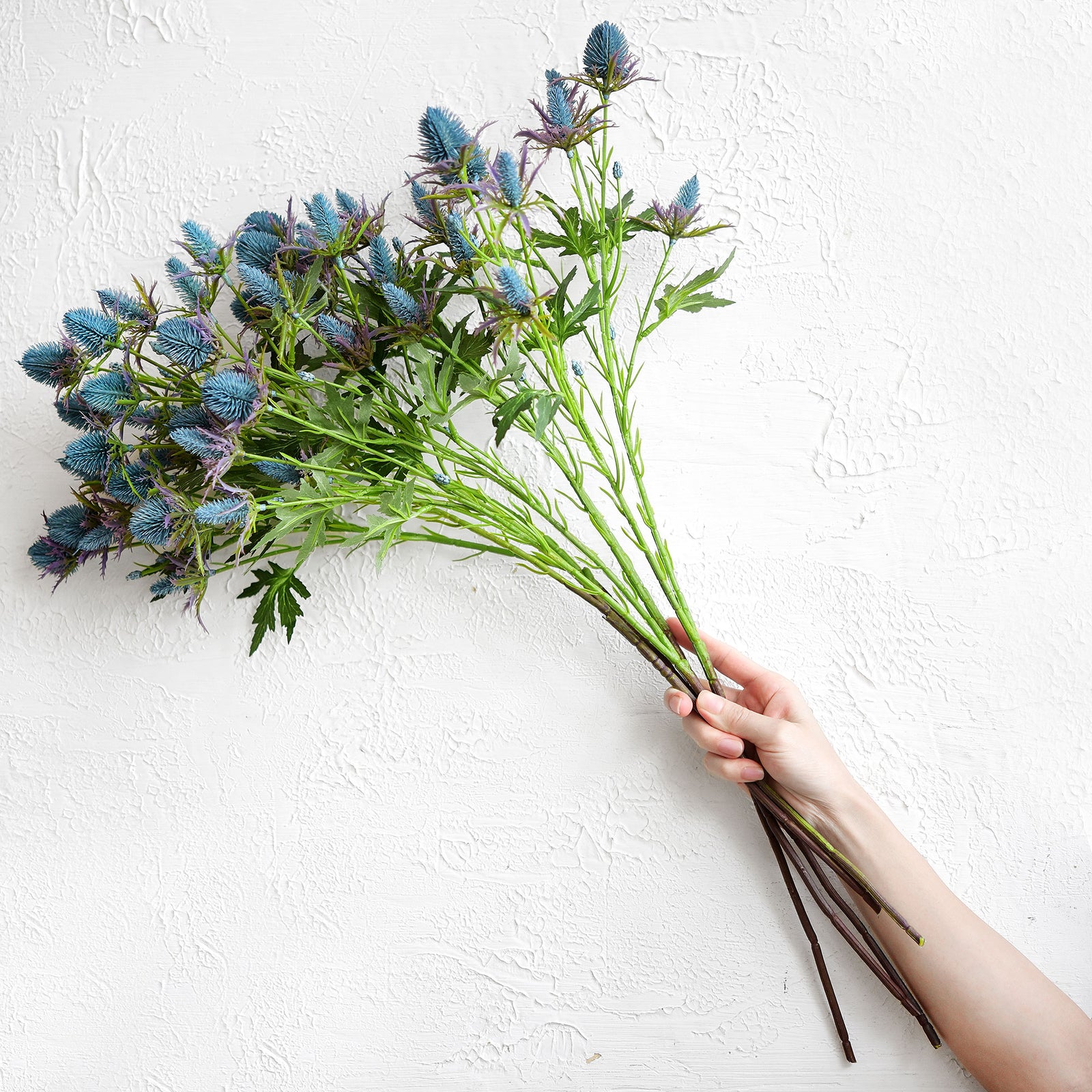 Real Life Size Artificial Real Touch Eryngium (Sea Holly) Northern Lights Blue Thistles (5 Stems)