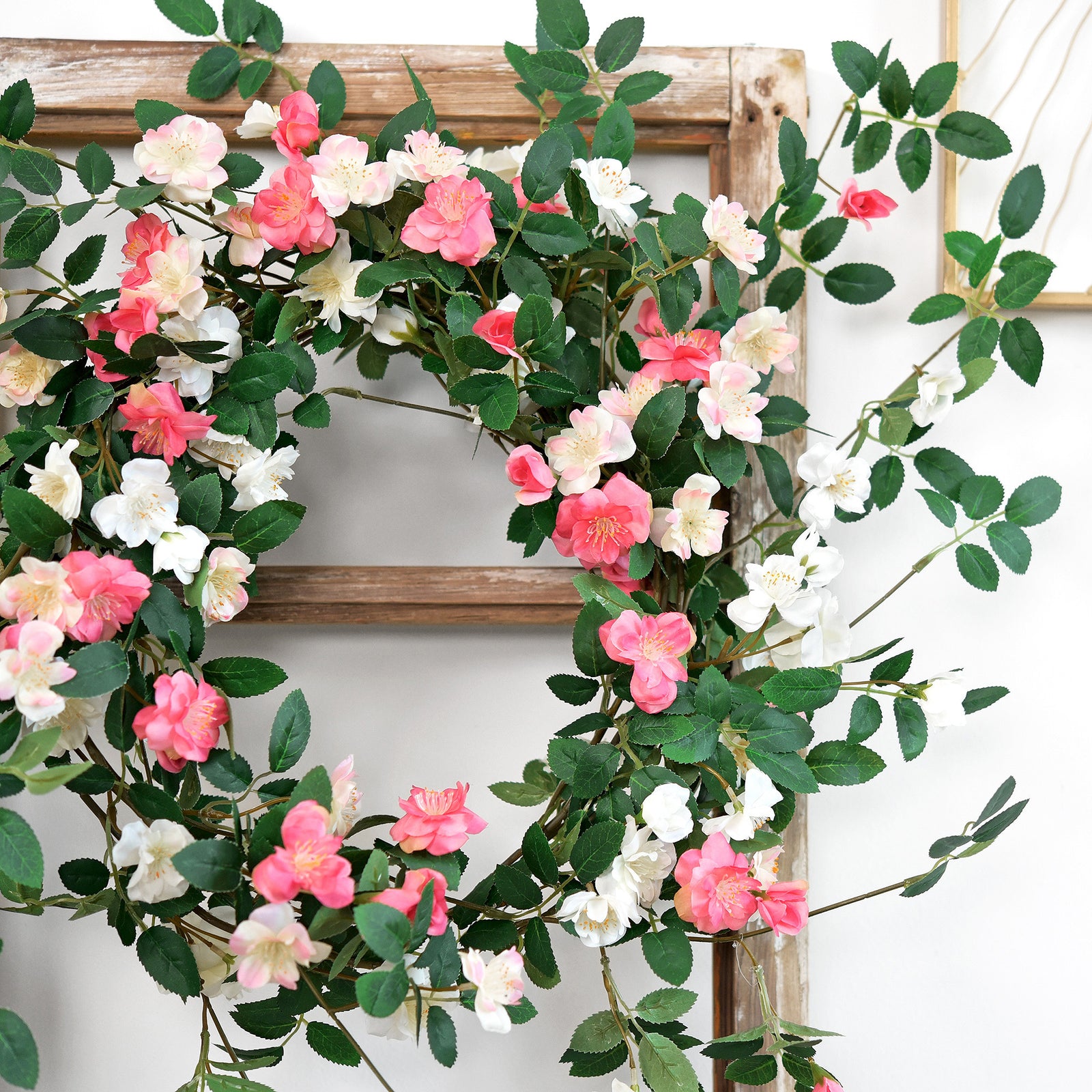 12ft 2 Bendable Flower Posh Peach Pink Garlands Artificial Silk Wild Rose Vine Leaves Hanging Flowers for Wall Decoration