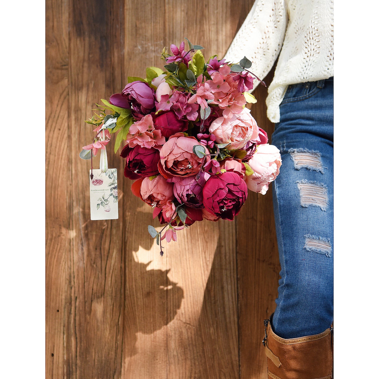 FiveSeasonStuff 2 Bundles (Cheerful Medley) Silk Peonies Artificial Flower Bouquet