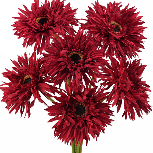 Firebrick Red Spider Gerbera Daisies Silk Flowers Real Looking Artificial flowers Home Décor 16.5'' (6 Stems) FiveSeasonStuff