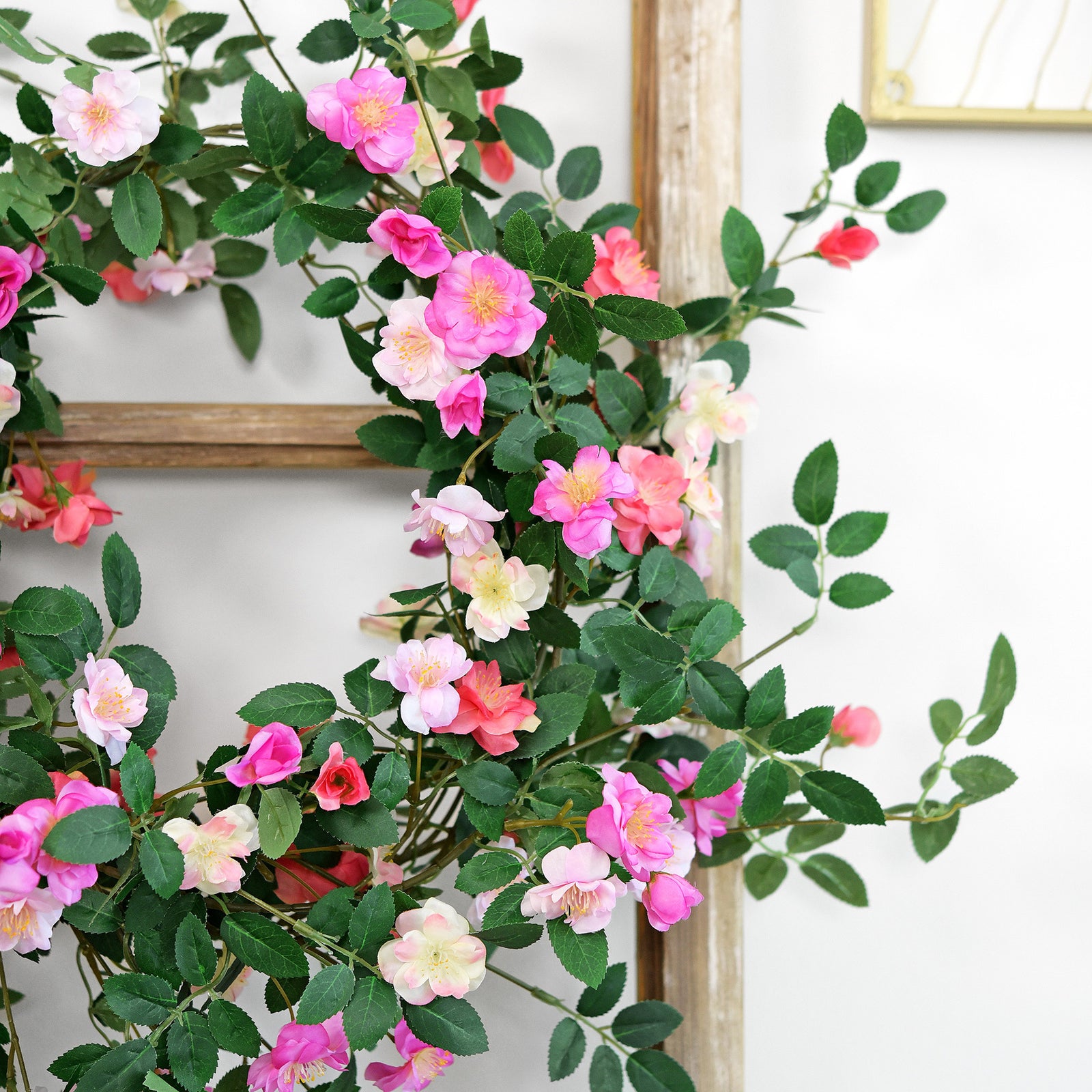 12ft 2 Bendable Flower Fuchsia Pink Garlands Artificial Silk Wild Rose Vine Leaves Hanging Flowers for Wall Decoration