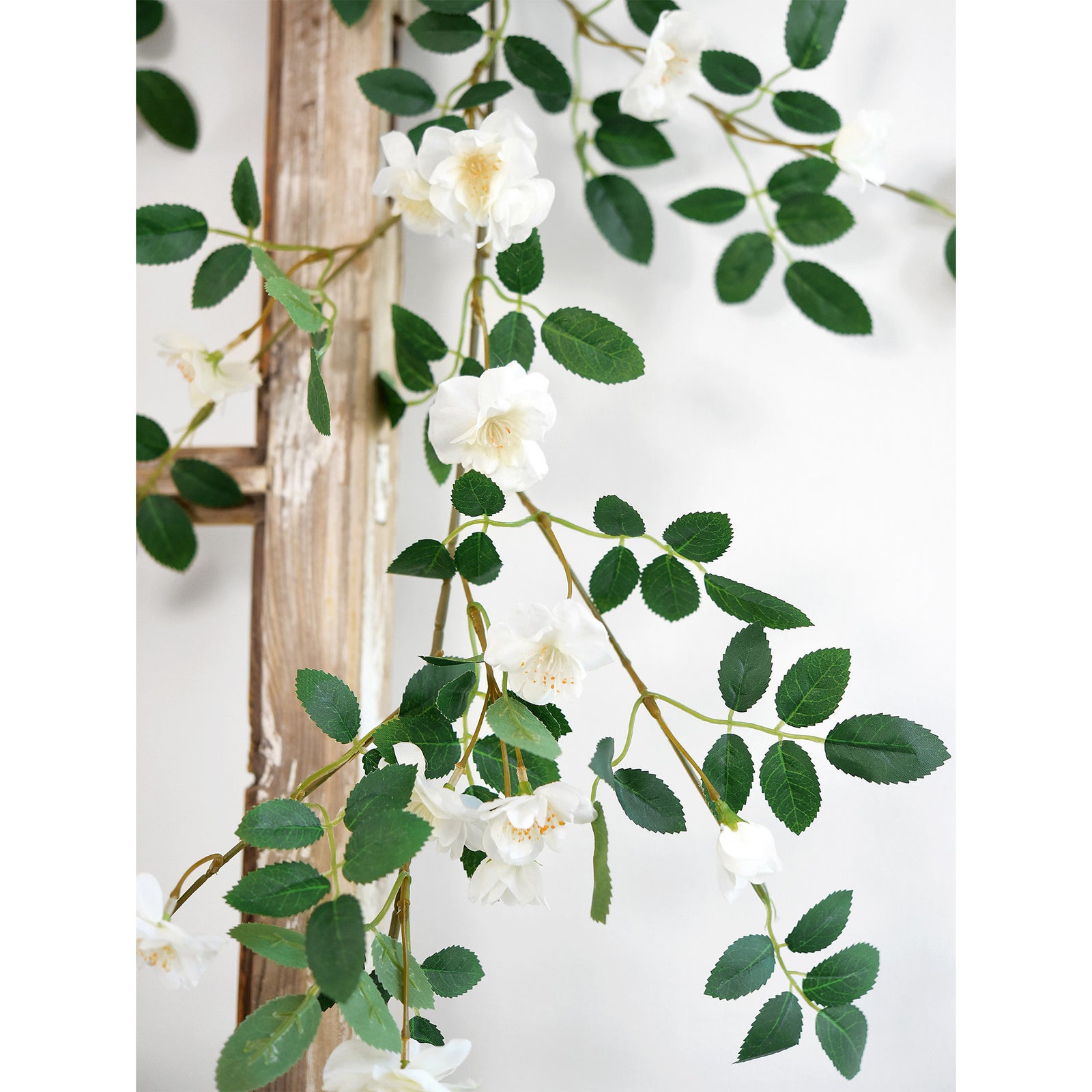 12ft 2 Bendable Flower White Garlands Artificial Silk Wild Rose Vine Leaves Hanging Flowers for Wall Decoration