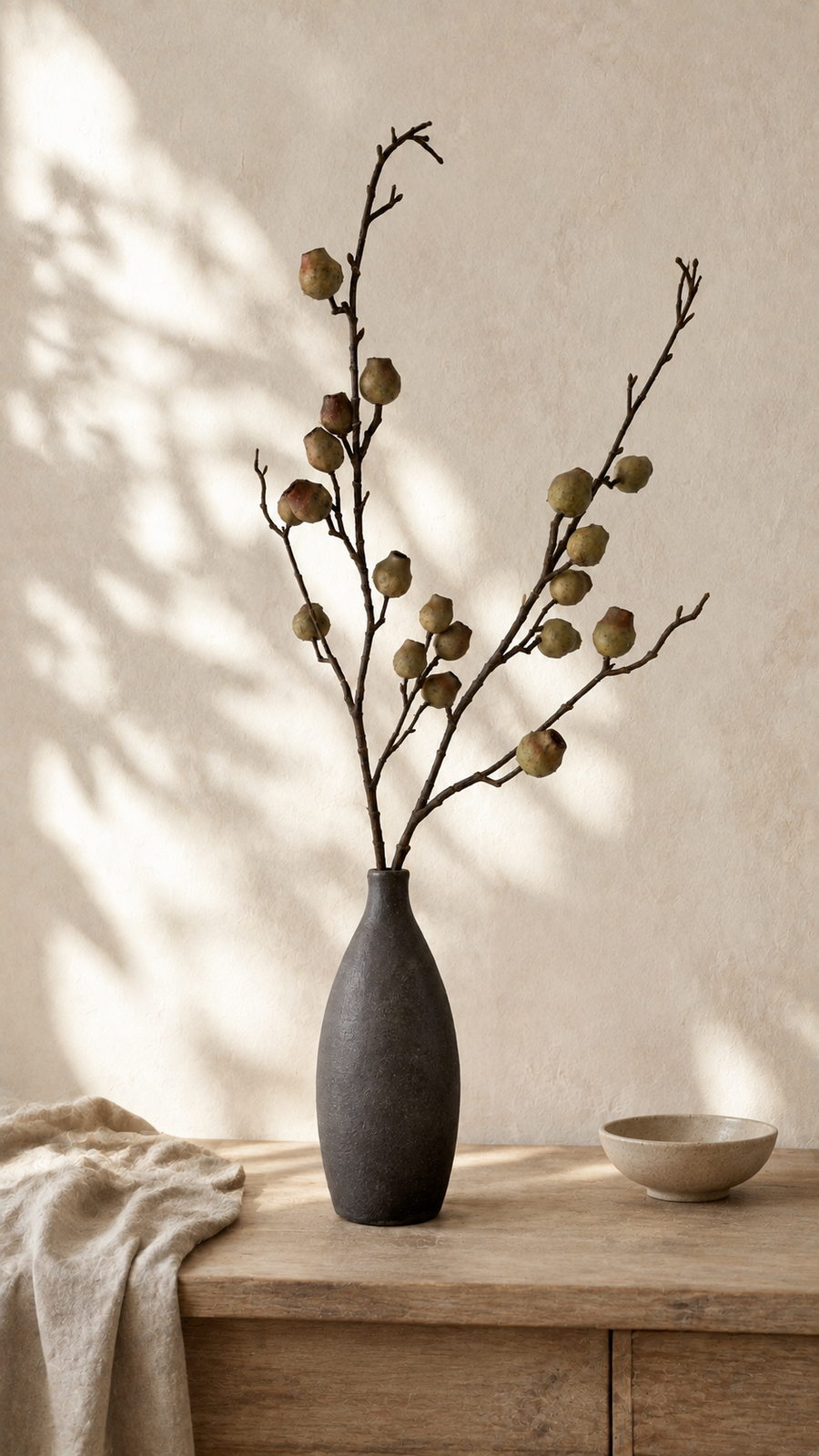 Antique Moss faux berry branch stem, 35 inch green artificial berry branch for vase arrangement