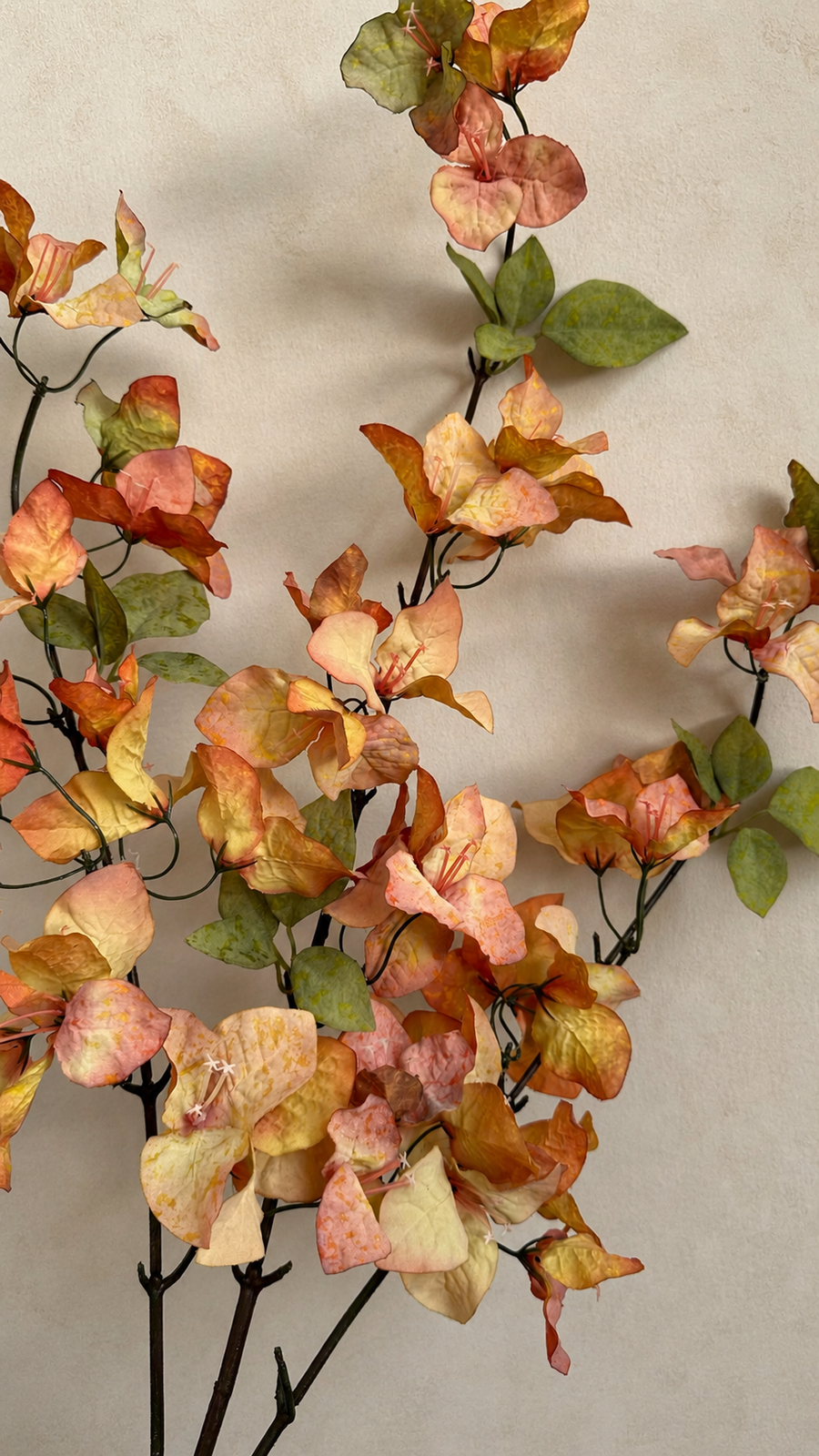 Autumn Apricot faux bougainvillea petals with natural branching detail