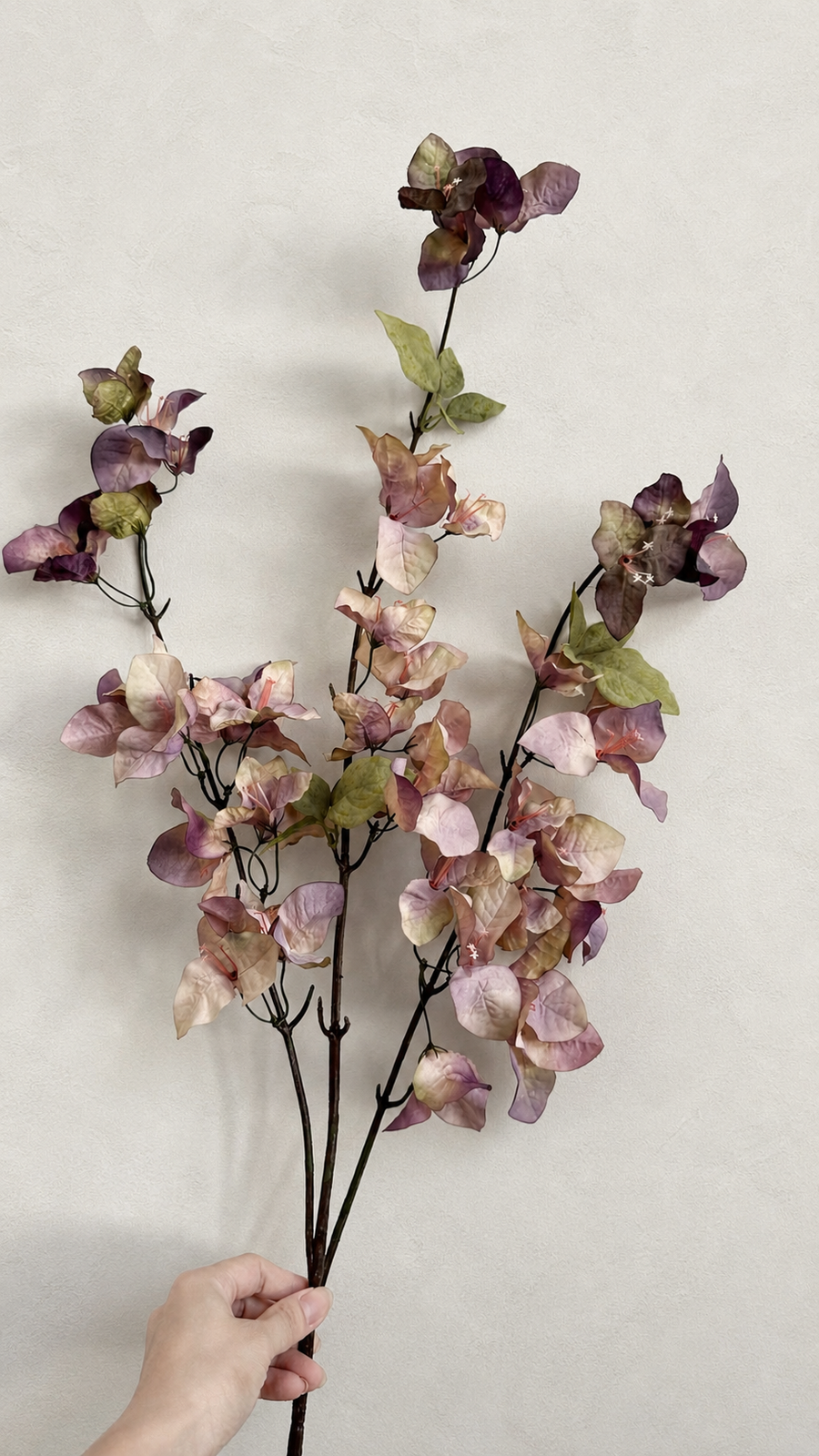 Full-length 37.4-inch Dusty Mauve artificial bougainvillea branch held for scale