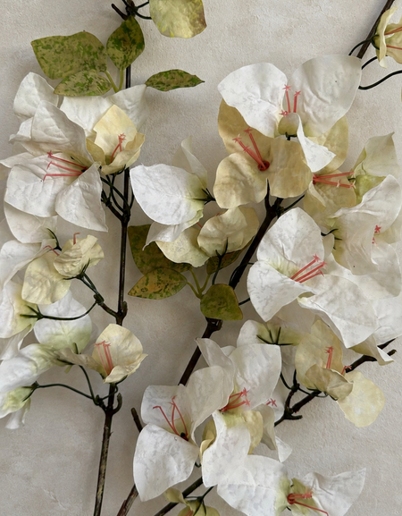 Ivory Cream faux bougainvillea petals with flexible branch and leaf detail