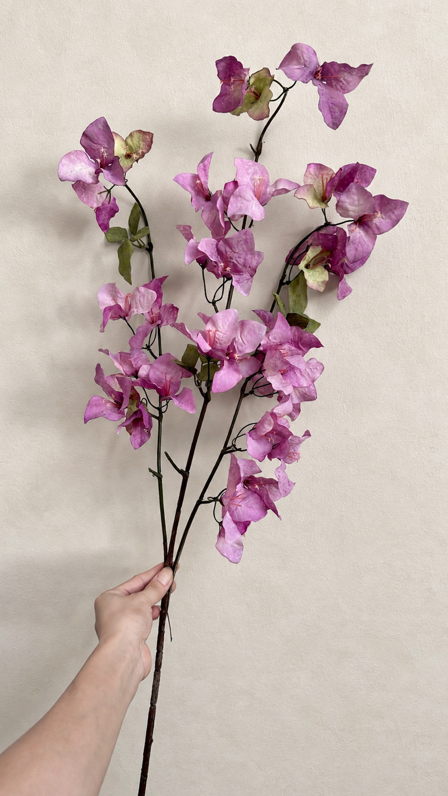 Full-length 37.4-inch Orchid Purple artificial bougainvillea branch held for scale