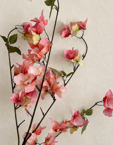 Full-length 37.4-inch Warm Coral Pink artificial bougainvillea branch held for scale