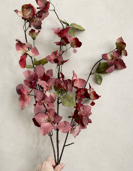 Full-length 37.4-inch Wine Burgundy artificial bougainvillea branch held for scale
