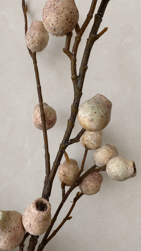Blushed Cream faux berry branch stem, 35 inch artificial berry branch for neutral vase arrangement