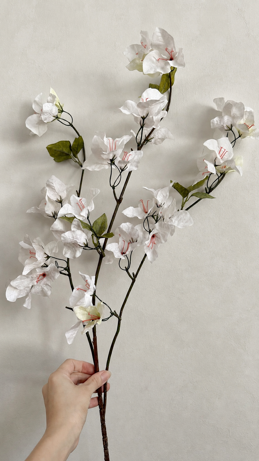 Full-length 37.4-inch Soft White artificial bougainvillea branch held for scale