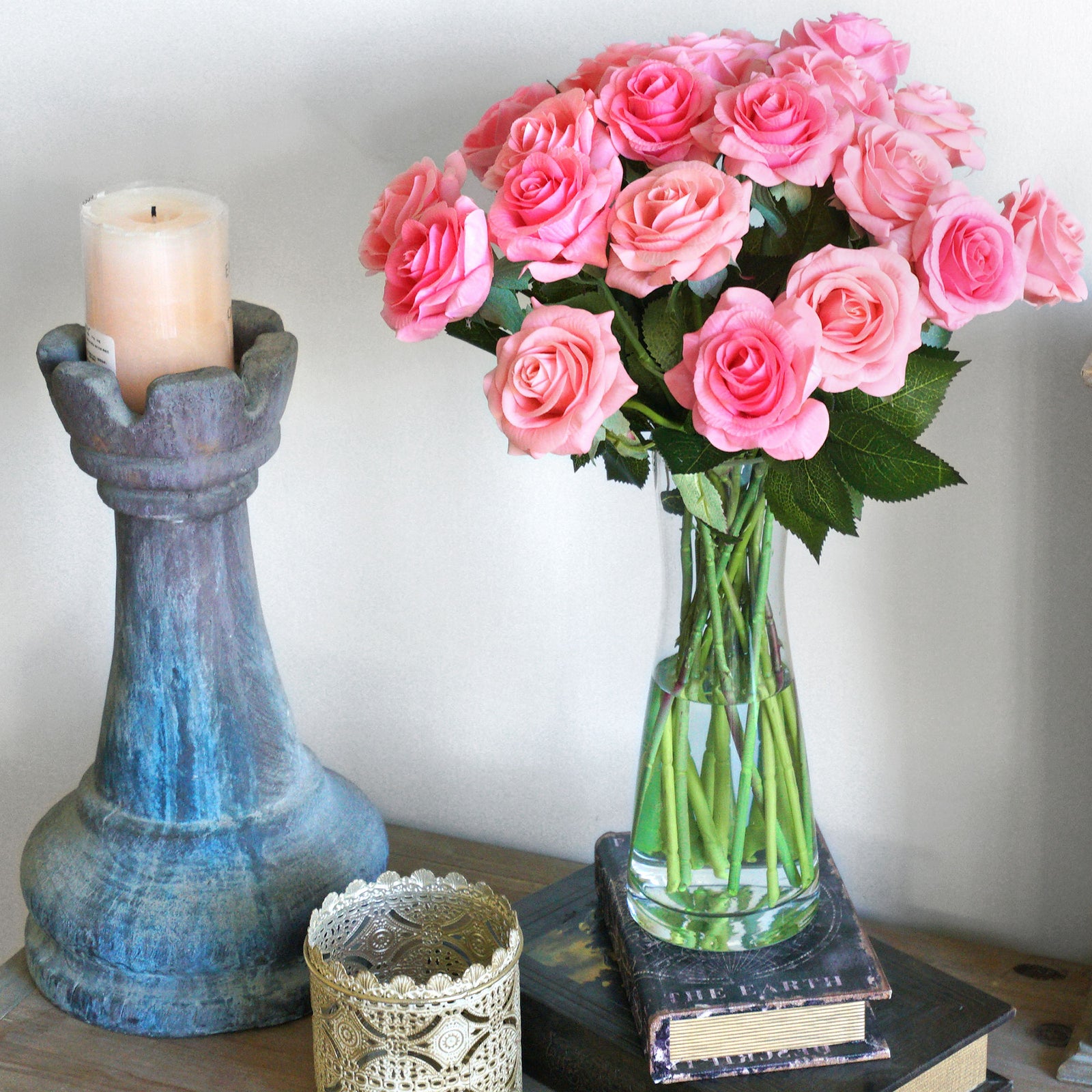 Pink Real Touch Silk Artificial Flowers ‘Petals Feel and Look like Fresh Roses 10 Stems