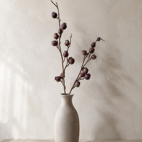 Dusty Plum faux berry branch stem, 35 inch textured artificial berry branch for tall vase arrangement