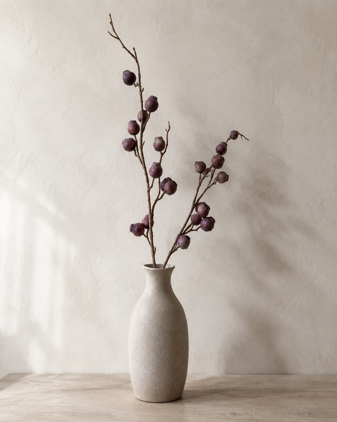 Dusty Plum faux berry branch stem, 35 inch textured artificial berry branch for tall vase arrangement