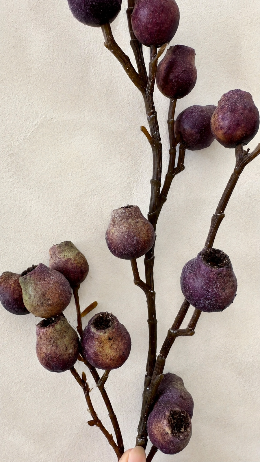 Dusty Plum faux berry stem full length for vase filler and mantel decor