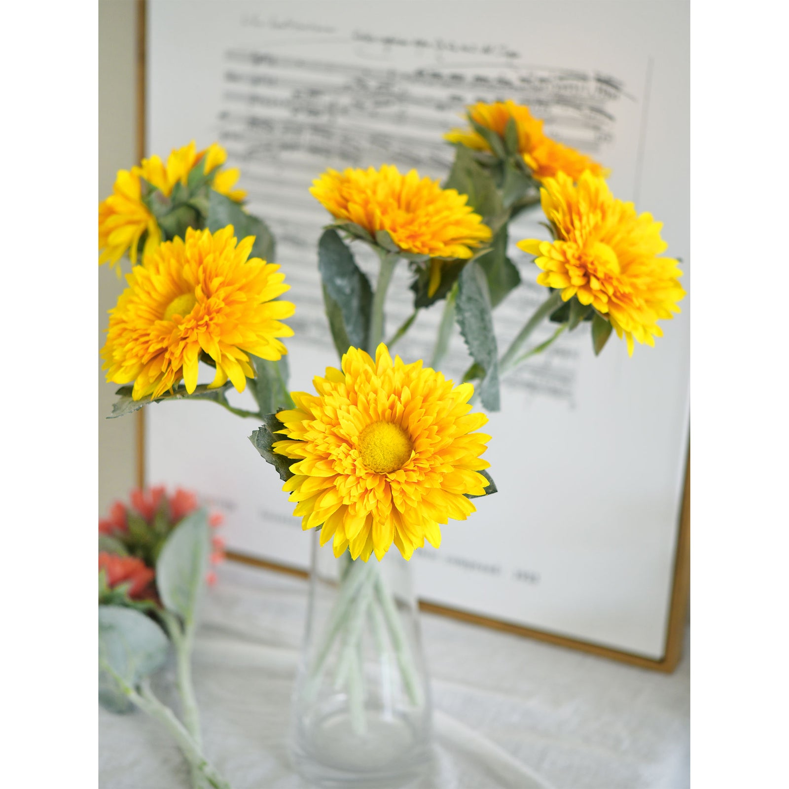 Artificial Sunflowers, Bright Yellow Flowers Bouquet (6 Single Stems) -FiveSeasonStuff