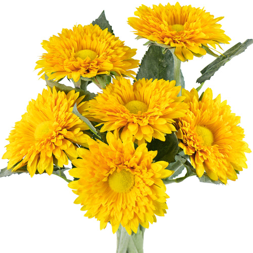 Artificial Sunflowers, Bright Yellow Flowers Bouquet (6 Single Stems) -FiveSeasonStuff