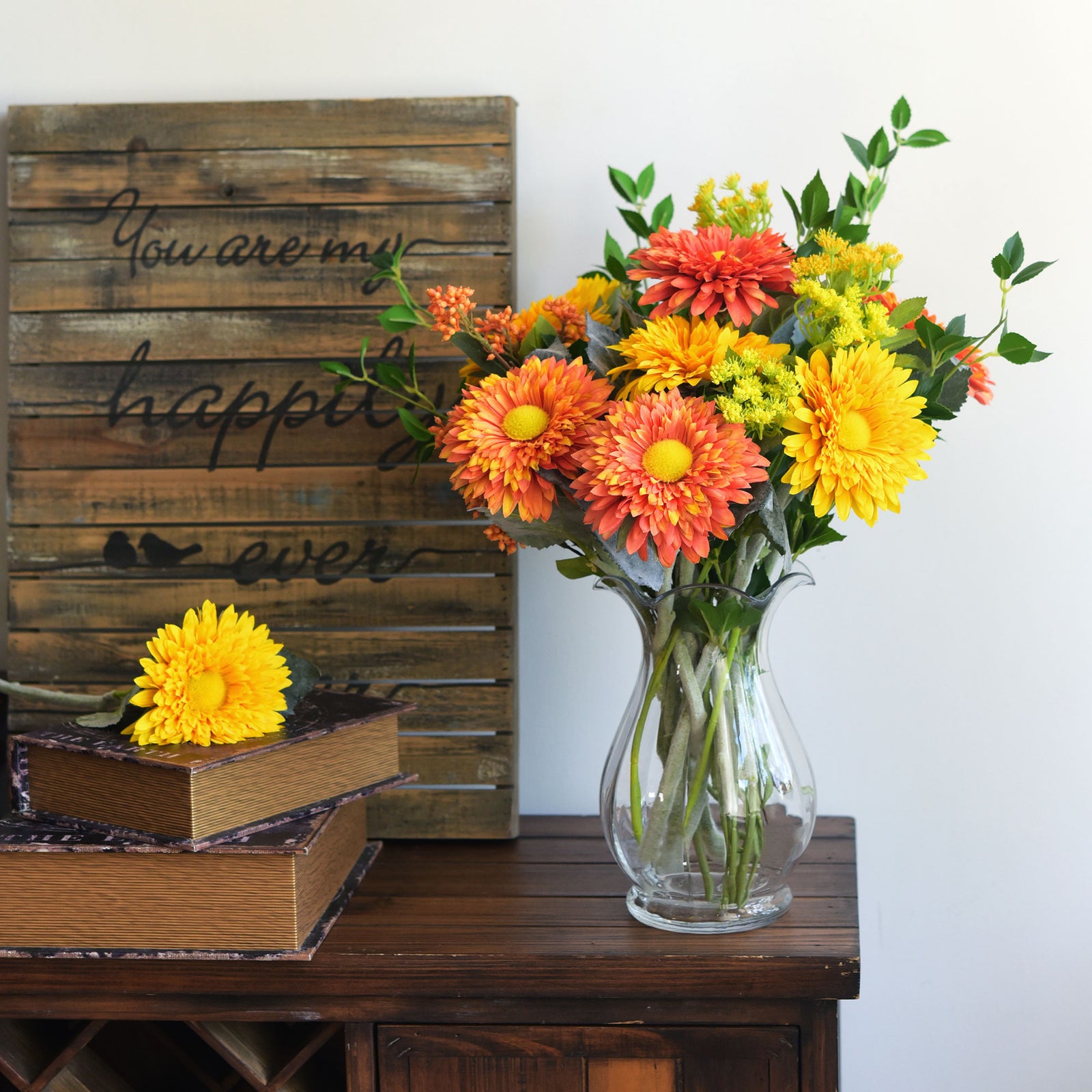Artificial Sunflowers, Bright Yellow Flowers Bouquet (6 Single Stems) -FiveSeasonStuff