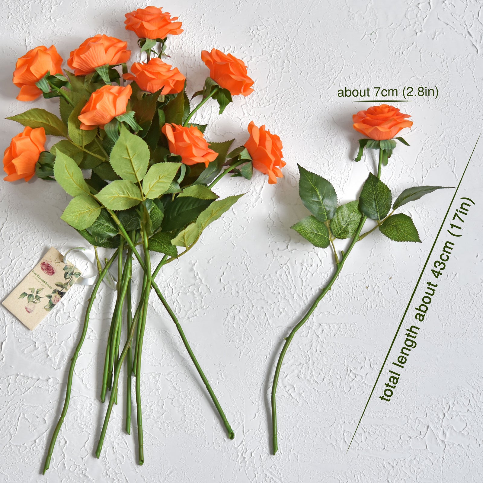 Tangerine Orange Real Touch Roses Silk Artificial Flowers ‘Petals Feel and Look like Fresh Roses' (10 Stems)