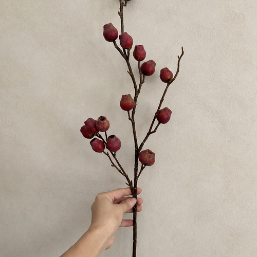 Harvest Red faux berry branch stem, 35 inch artificial red berry branch for holiday centerpiece