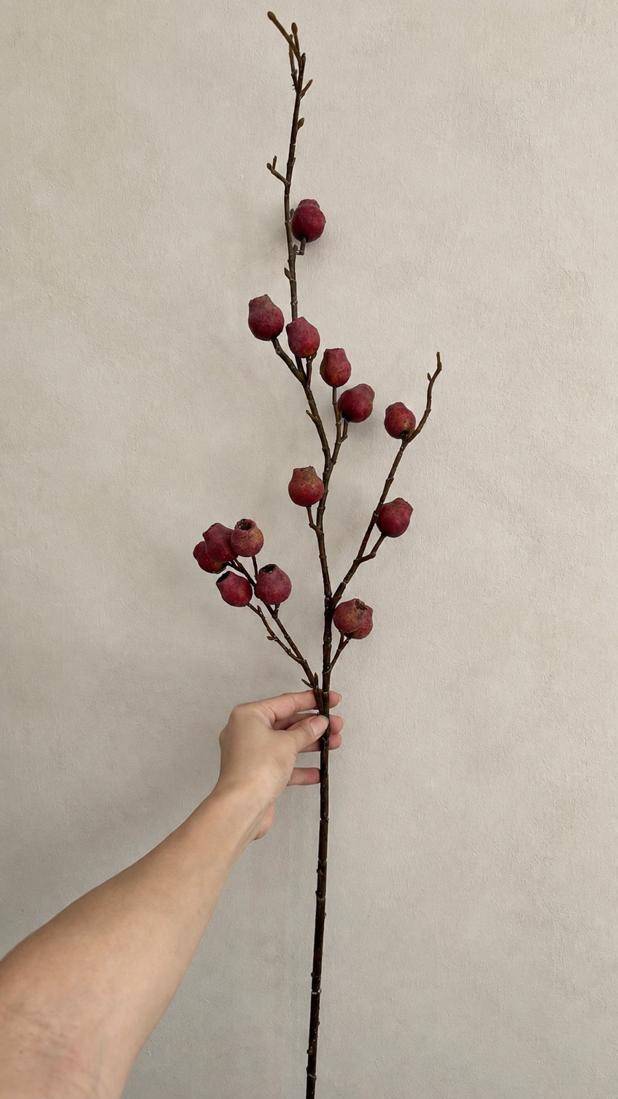Harvest Red faux berry branch stem, 35 inch artificial red berry branch for holiday centerpiece