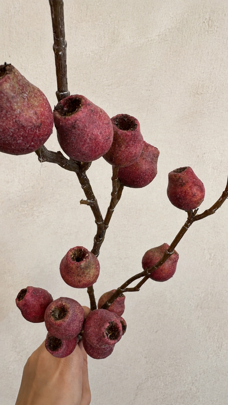 Harvest Red artificial berry branch close-up with red textured berry clusters