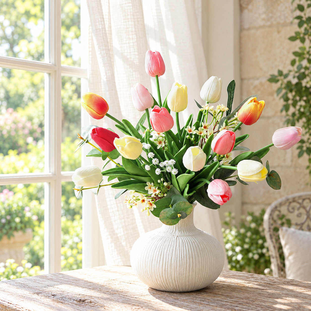 Real Touch Artificial Tulips, Mixed Colors, Set of 15