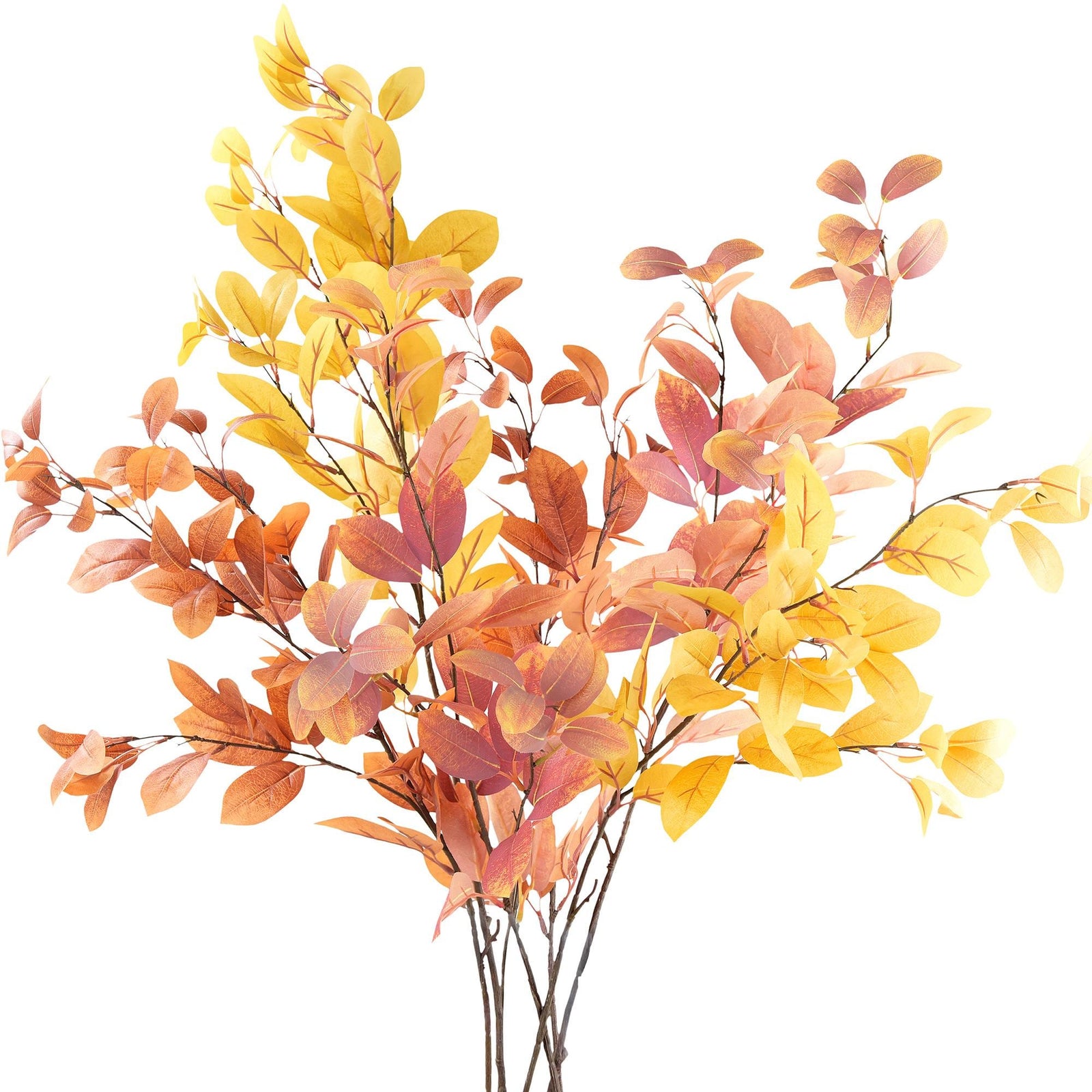 Blush, gold and orange artificial leaf branches shown in an additional seasonal styling view.