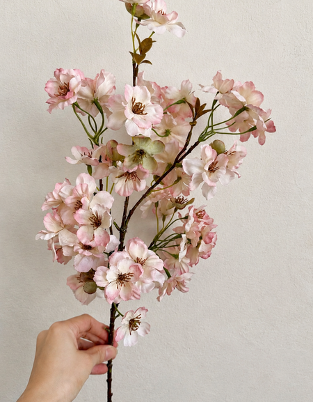 Blush pink artificial cherry blossom branch, 31.5 inch full length