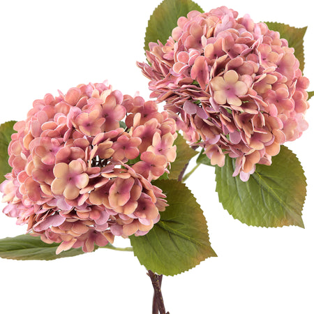 Blush Sunset pink Real Touch hydrangea stems, set of 2, main product view.