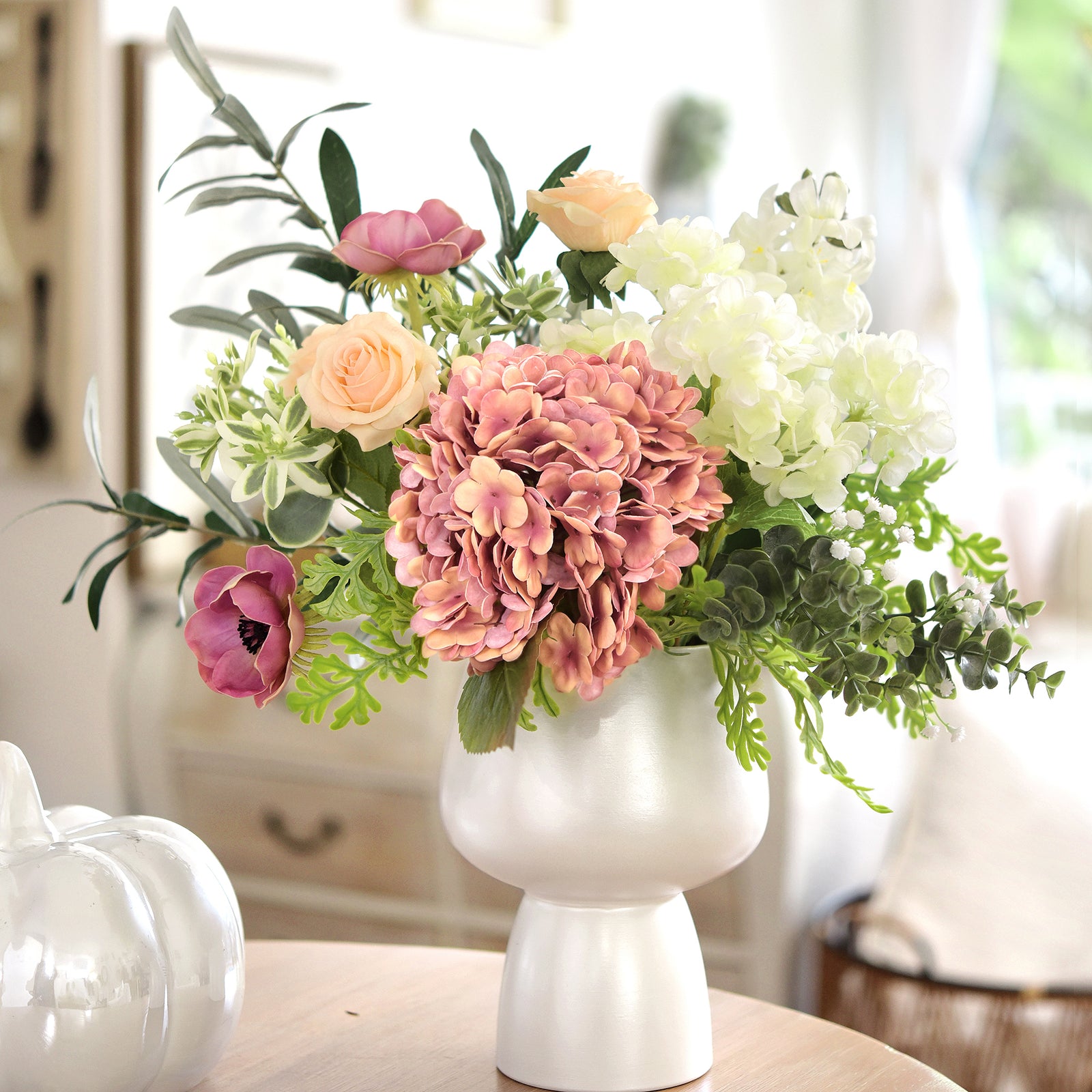 Blush Sunset pink Real Touch hydrangea stems, set of 2, product view 2.