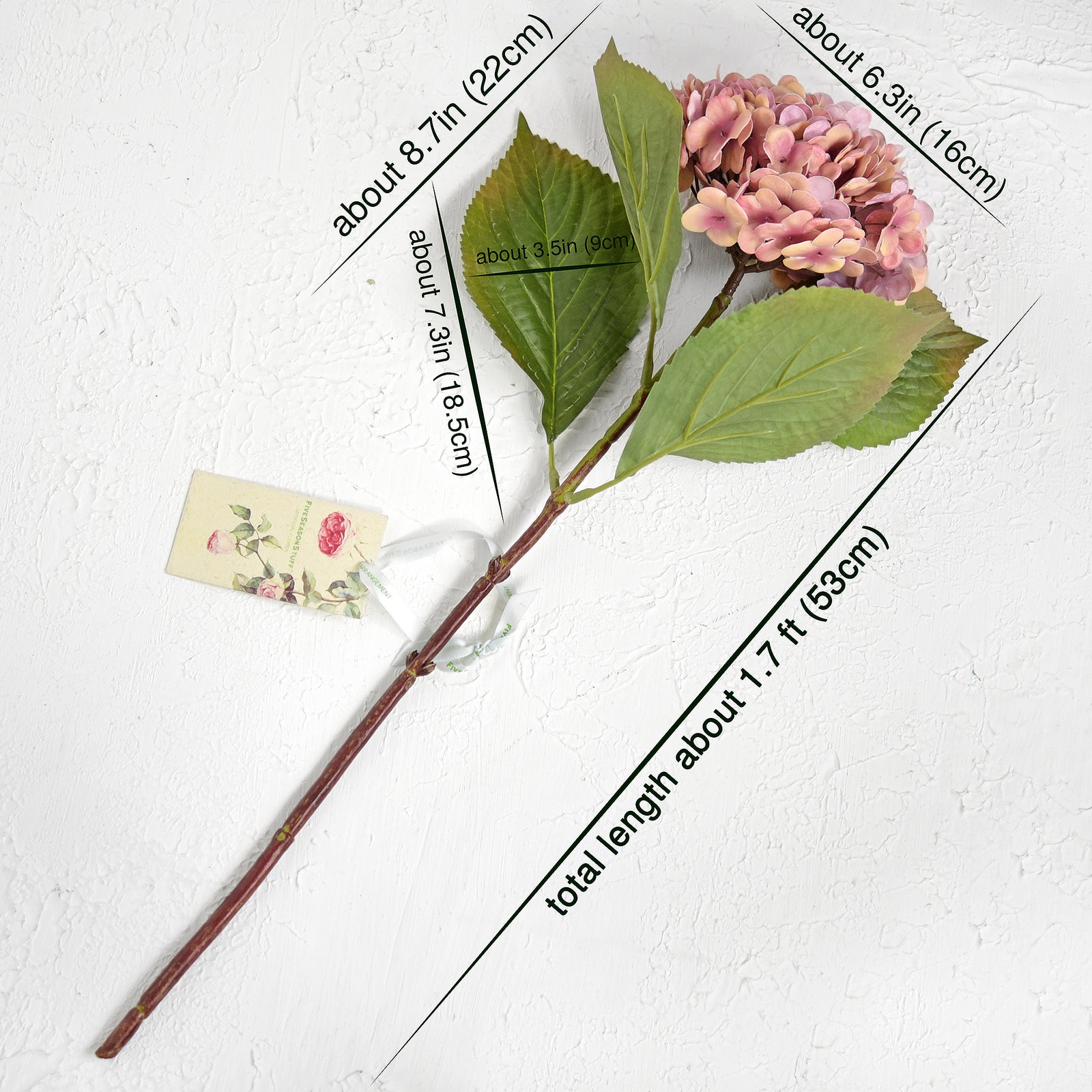 Blush Sunset pink Real Touch hydrangea stems, set of 2, product view 4.